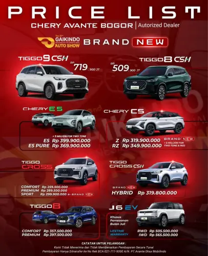 Pricelist Harga Chery pegangsaandua 2025